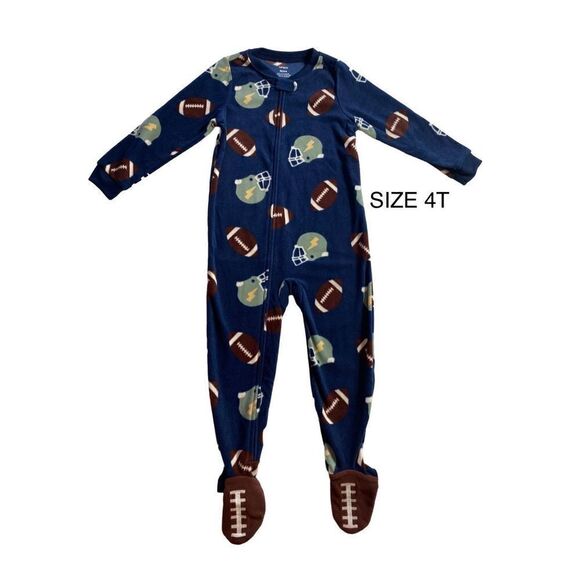 Carter's Boys 4T Football Fleece Footed Paiamas - Picture 1 of 7